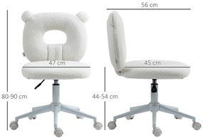 Cadeira de Secretária de Carneirinho Cadeira Infantil Giratória com Encosto em Forma de Urso 50x56x80-90 cm Branco