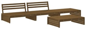 4pcs conj. lounge jardim+almofadões madeira maciça castanho-mel