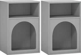 HOMCOM Conjunto de 2 mesas de cabeceira, mesa de noite com compartimentos abertos, design arqueado, 40 x 30 x 60 cm, cinza | Aosom Portugal