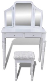 Toucador com espelho 3-em-1 e banco 2 gavetas branco