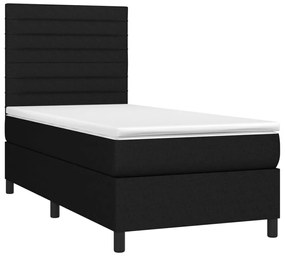 Cama box spring c/ colchão e LED 90x190 cm tecido preto