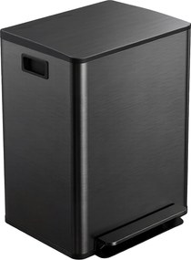 Caixote do lixo de cozinha com 2 compartimentos de 2 x 30 L, aço inoxidável, tampa com fecho suave, 47,7 x 37,5 x 66,8 cm, preto