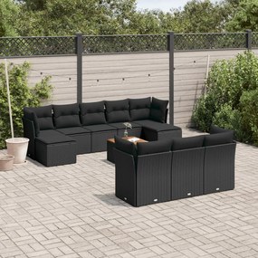 11 pcs conjunto sofás de jardim c/ almofadões vime PE preto