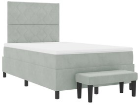Cama Box Spring com Colchão e Banco Cinza Claro 120x200 cm Veludo