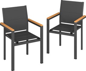 Outsunny Conjunto 2 Cadeiras de Jardim Empilháveis com Assento e Encosto Almofadados, Cinza Escuro | Aosom Portugal