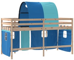 Cama alta p/ criança c/ túnel 90x190 cm pinho maciço azul