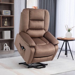 Poltrona elevatória elétrica, de relaxamento com encosto reclinável e apoio para os pés, com comandos remotos, 90 x 93 x 110 cm, castanho