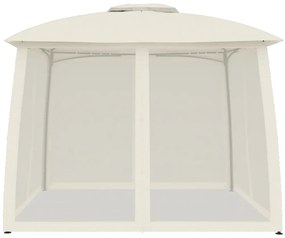 Gazebo com teto duplo e paredes de malha 2,93x2,93 m aço creme
