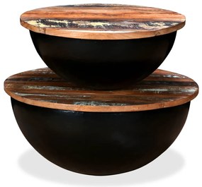 Conj. mesas centro 2 pcs madeira reciclada preto forma tigela