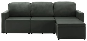 Sofá-cama modular de 3 lugares couro artificial cinzento