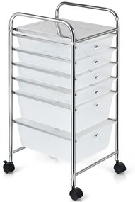 Carrinho com rodas auxiliar de armazenamento com 6 gavetas empilháveis removíveis para cozinha ou escritório 34 x 43,5 x 76 cm Transparenete