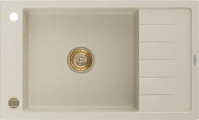 Mexen Elias lava-louça em granito com 1 bacia e escorredor 795 x 480 mm, bege, sifão dourado - 6511791005-69-G