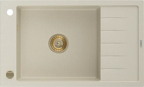 Mexen Elias lava-louça em granito com 1 bacia e escorredor 795 x 480 mm, bege, sifão dourado - 6511791005-69-G