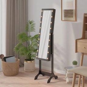 vidaXL Espelho de pé com luzes LED 34x37x146 cm preto