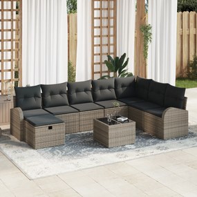 Conjunto de Sofá de Jardim de 9 Peças com Almofadas Cinza Poli Rattan