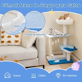 Arranhador para gatos de 86 cm Torre para gatos com tema de oceano de 3 níveis Postes de arranhar para gatos com tema de oceano Postes de arranhar cob