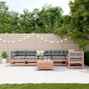 7 pcs conj. lounge jardim com almofadões madeira douglas maciça