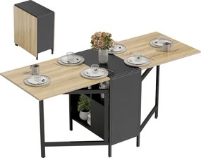 Mesa de Cozinha Dobrável com Arrumação 169x60x75 cm (CADEIRAS NÃO INCLUIDAS) Mesa de Refeição Compacta com 4 Prateleiras Madeira e Preto