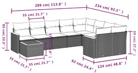 10 pcs conjunto sofás de jardim c/ almofadões vime PE preto