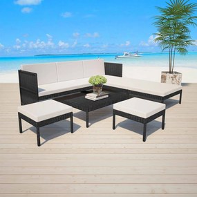 vidaXL 6 pcs conjunto lounge de jardim c/ almofadões vime PE preto