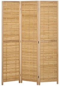 HOMCOM Biombo de 3 Paineis Separador de Ambientes Dobrável 120x1,8x170 cm Divisor de Ambientes com Padrão Tecido em Bambu Madeira