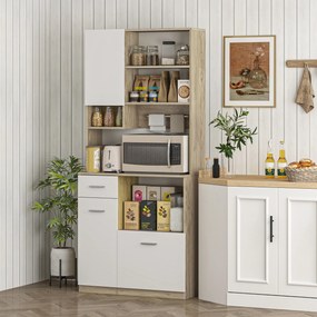 Armário Alto de Cozinha, 80 x 35 x 180 cm, Prateleiras Reguláveis, Branco