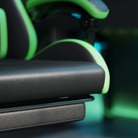 Cadeira Gaming Reclinável até 135° com Suporte Lombar Altura Ajustável Almofada de Cabeça e Apoio para os Pés Retrátil 65x65x121-129 cm Preto e Verde