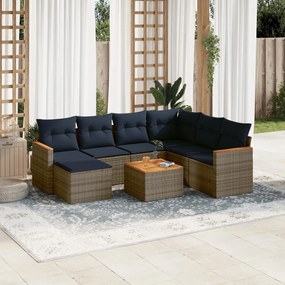 vidaXL 8 pcs conjunto sofás p/ jardim c/ almofadões vime PE cinzento