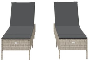 Espreguiçadeira com almofadões 2 pcs vime PE cinzento-claro
