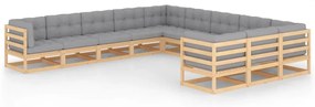 11 pcs conjunto lounge de jardim c/ almofadões pinho maciço