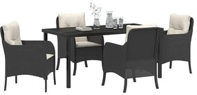 Conjunto de Jantar de 5 Peças com Almofadas Rattan Poli Preto