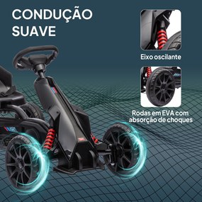 Kart a Pedais para Crianças com Assento Ajustável em 4 Posições, Travão de Mão e Rodas de EVA 100x58x58,5 cm Preto