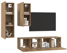 Conjunto de móvel de TV com prateleira 4 pcs carvalho artisiano