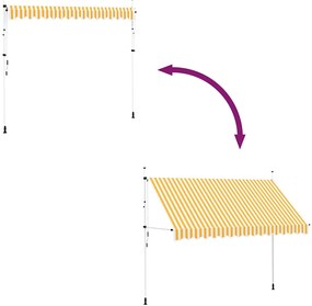 Toldo retrátil manual 350 cm riscas laranjas e brancas