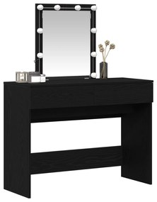 Mesa de Maquiagem com Espelho e Luzes LED Madeira de Carvalho Preto
