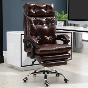 Cadeira de escritório ergonómica com altura ajustável, encosto reclinável e apoio para os pés retrátil, castanha