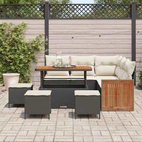 Conjunto de Sofá de Jardim vidaXL de 9 Peças com Almofadas Preto Vime