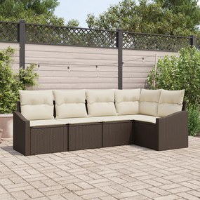 Conjunto de Jantar Jardim 5 Peças com Almofadas Castanho em Rattan Sin