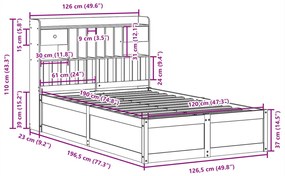 Cama sem colchão 120x190 cm madeira pinho maciça castanho-mel