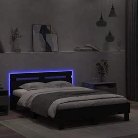 Estrutura de cama com cabeceira e luzes LED 135x190 cm preto