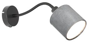 Candeeiro de parede preto com cúpula cinzenta, interruptor e braço flexível - Merwe Moderno