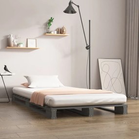 vidaXL Cama de paletes pequena de solteiro 75x190cm pinho maciço cinza