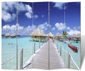vidaXL Biombo dobrável com estampa de praia 200x170 cm