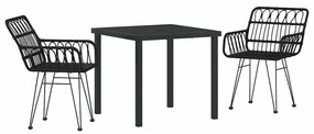 Conjunto de Jantar de Jardim com 3 Peças em Rattan Sintético Preto