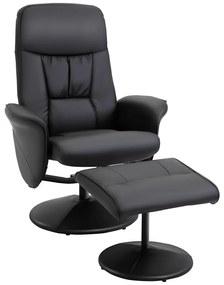 HOMCOM Poltrona Relax com Apoio para os Pés Estofada em PU Poltrona Relax Reclinável até 145° e Giratório 360° com Encosto Ajustável para Sala de Estar Dormitório Escritório 81x81x105cm Preto