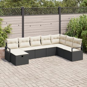 Conjunto de Sofá de Jardim vidaXL com Almofadas Preto Rattan PE, Sofá