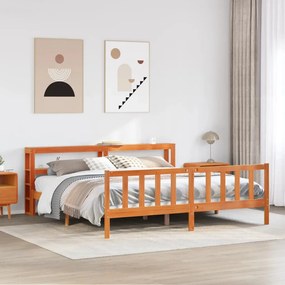 vidaXL Estrutura cama c/ cabeceira 200x200cm pinho maciço castanho-mel