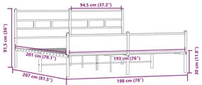 Estrutura de cama sem colchão 193x203cm metal carvalho sonoma