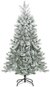 HOMCOM Árvore de Natal Nevada Artificial 150cm com 521 Ramos PVC e PE Base Dobrável e Suporte de Metal Decoração de Natal para Interiores Ø90x150cm Verde e Branco