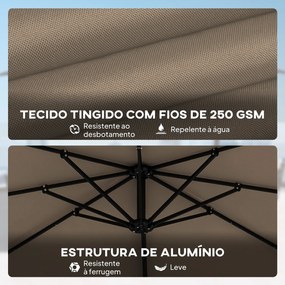 Guarda sol duplo Jardim Excêntrico 29x29 m de Alumínio com Manivela Inclinação Ajustável Giratório 360° Base Cruzada e Capa Cáqui